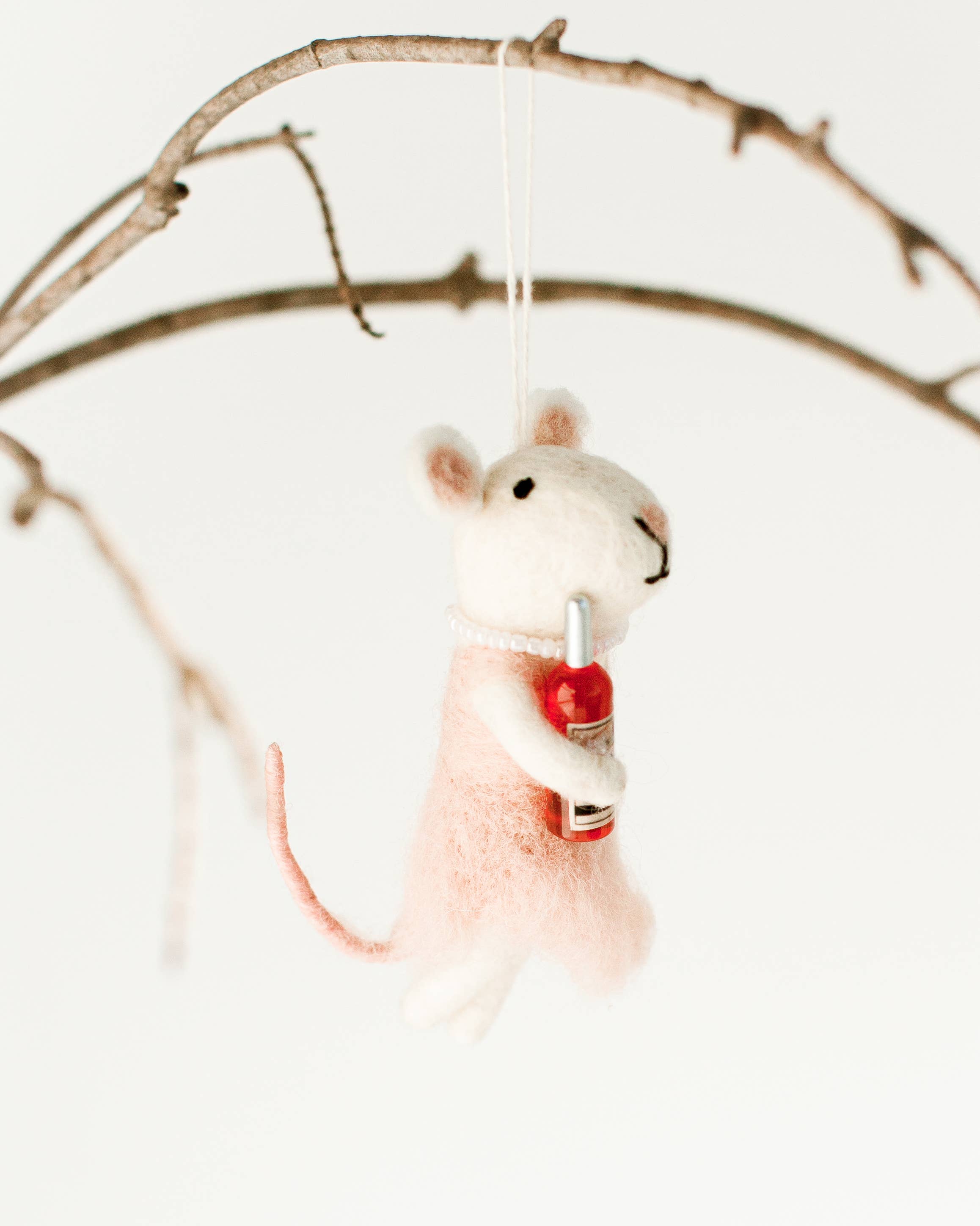 Rosé All Day Felt Mouse Ornament | Handcrafted in Nepal