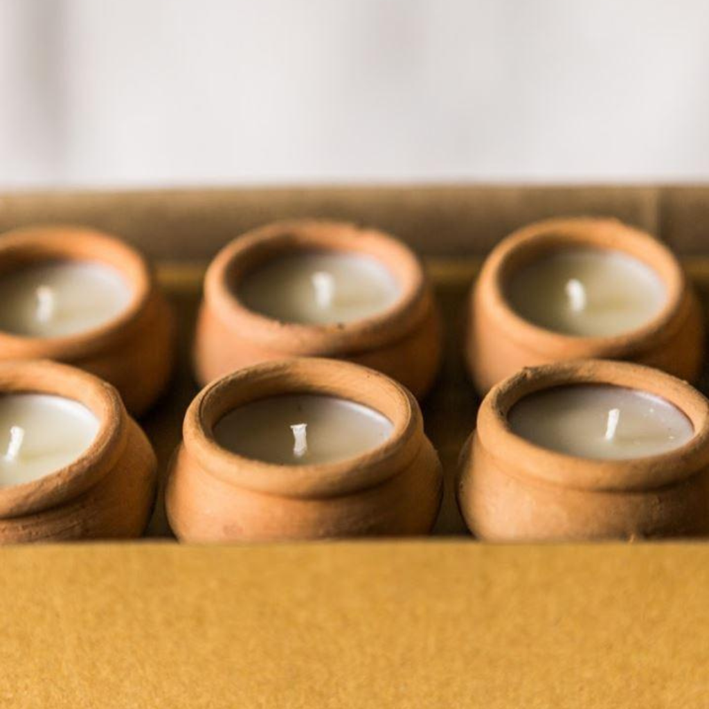 Handmade Terracotta Beeswax Tea Light Candles - Box of 10