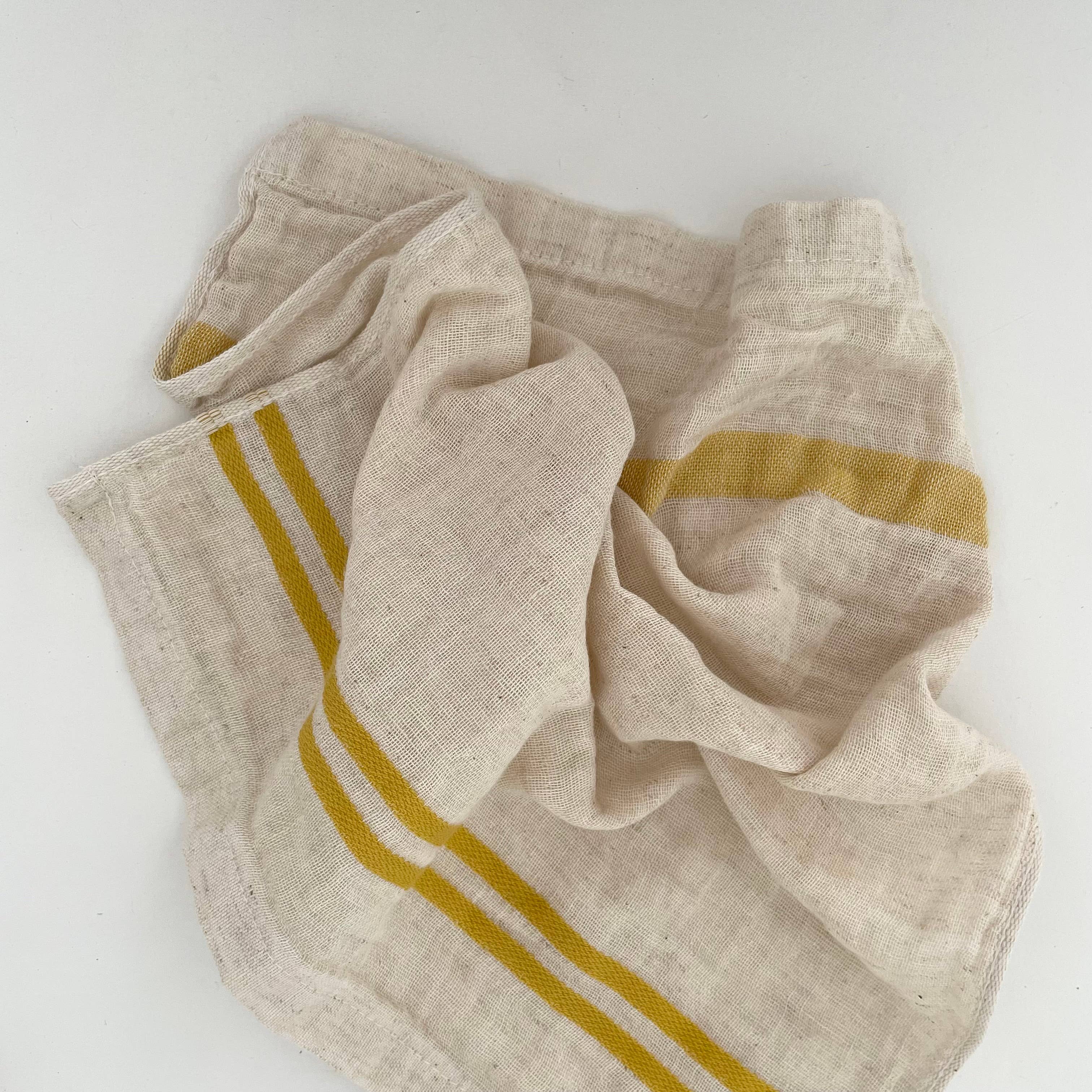 Cotton/Linen blend striped border kitchen cloth yellow grey