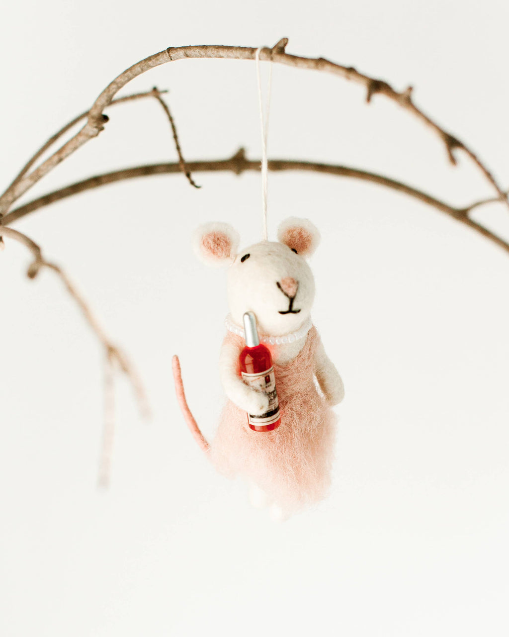 Rosé All Day Felt Mouse Ornament | Handcrafted in Nepal
