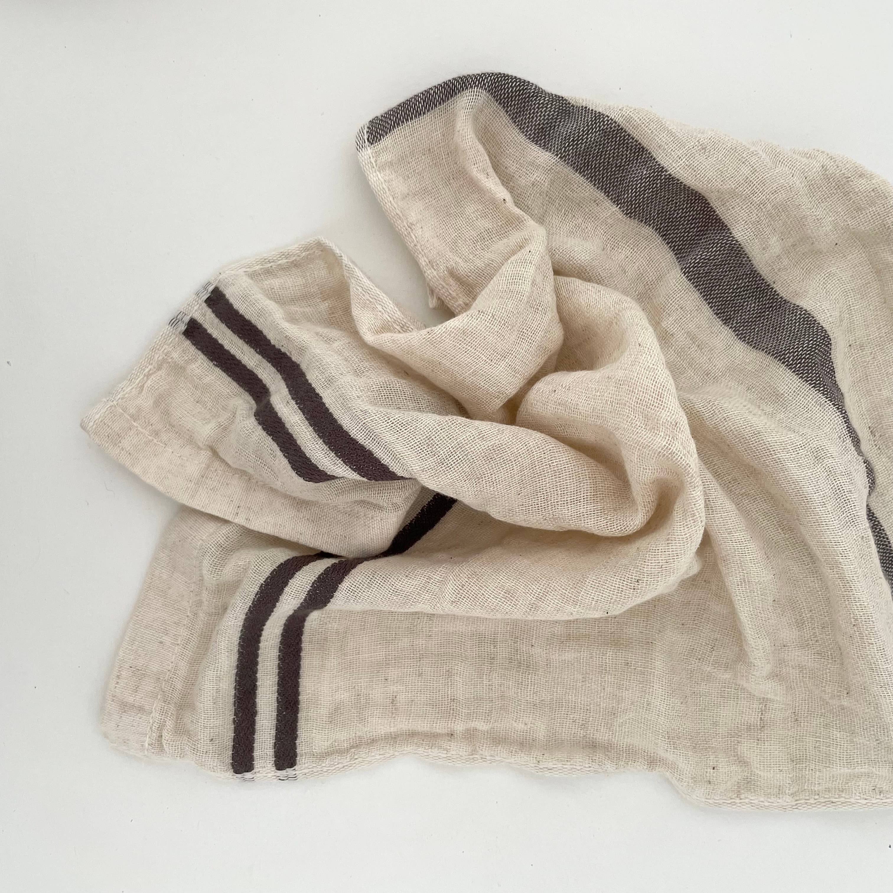 Cotton/Linen blend striped border kitchen cloth yellow grey